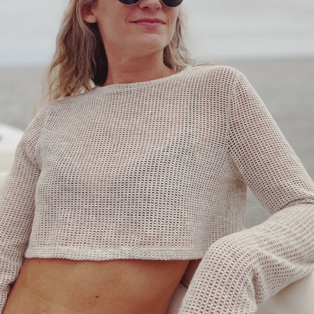 FP Beige Mesh Long Sleeve Top